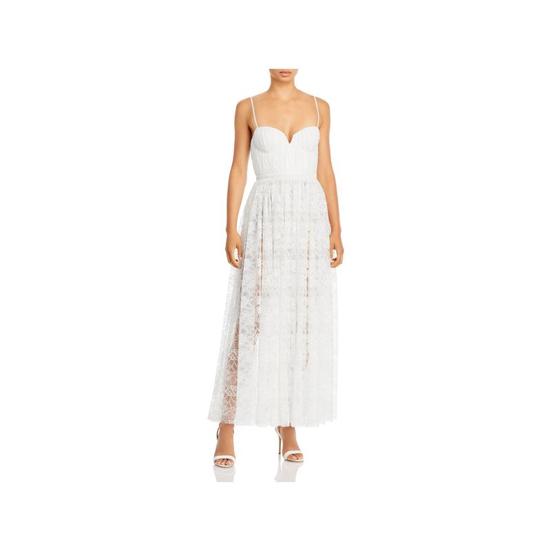 Sau Lee Womens White Spaghetti Strap Midi Evening Fit + Flare Dress 2